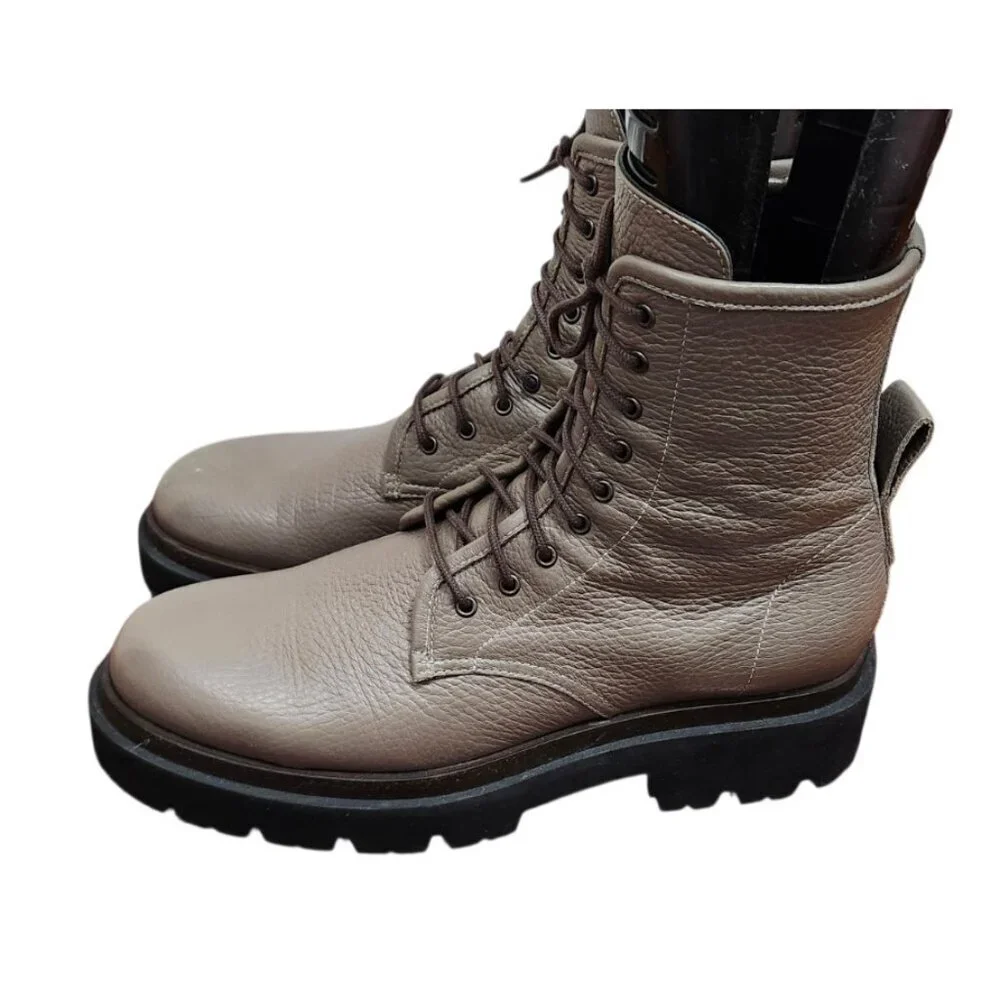 Kiton Brown Leather Ankle Boots Womens EU 40 Handmade Italy Lug Sole Luxury